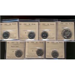 Lot of 7 ICCS graded coins  5 Cents;  1
