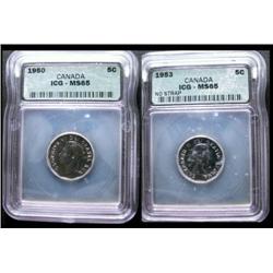 1950 & 1953 NSF 5¢ ICG MS65.  Lot of 2