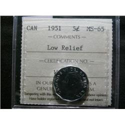 1951 Low relief  5¢  ICCS MS65.  A nice