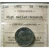 Image 1 : 1951 High Relief  5¢  ICCS VF20.  Scarc