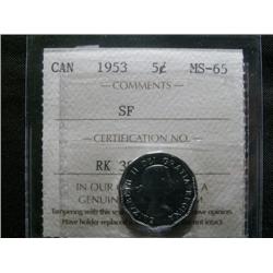 1953 SF  5¢  ICCS MS65.  Fully struck w