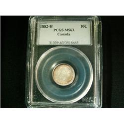 1882H  10¢ PCGS MS63.Nice russet tone o