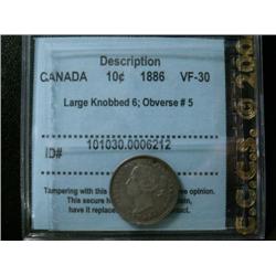 1886 Large Knobbed 6, obverse 5, 10¢  C