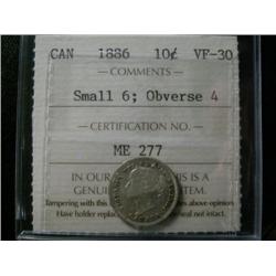 1886 Small 6, obverse 4, 10¢  ICCS VF30