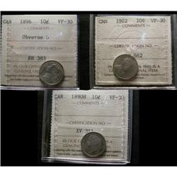 1890H 10¢ ICCS VF30, 1896 10¢ ICCS VF30