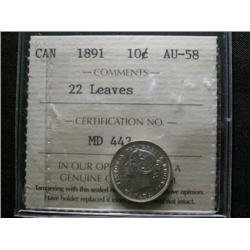 1891 10¢ 22 Lvs ICCs AU58.  A nice whit