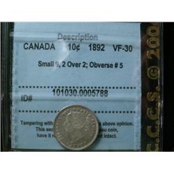 1892 Small 9, 2 over 2 variety, obverse