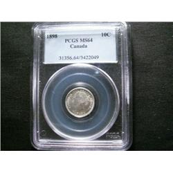 1898 10¢ PCGS MS64. Superbly struck, wh