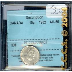 1902  10¢  CCCS AU55. Brilliant with lo