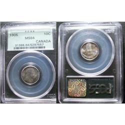 1905 10¢ PCGS MS64.  Rare in this near