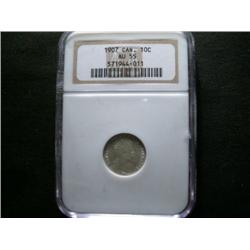 1907 10¢ NGC AU55.  Full white coin wit