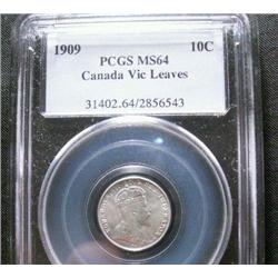 1909 10¢ PCGS MS64 Vict Lvs.  A full wh