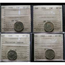 1909 10¢ VF20 Vict Lvs, 1921AU50, 1934