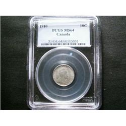 1910 10¢ PCGS MS64.  Superb fields and