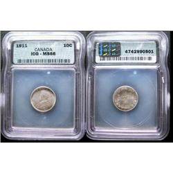 1911 10¢ ICG MS66.  An accurate grade f