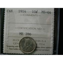 1914 10¢  ICCS MS64.  Touch of golden t
