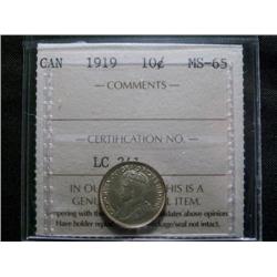 1919  10¢  ICCS MS65PQ.  Fully struck w