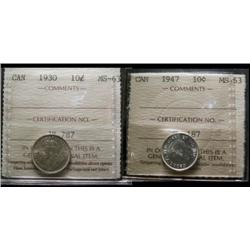 1930 & 1947 10¢ both ICCS MS63.  Lot of