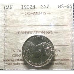 1902H 25¢ ICCS MS64.  Stunning coin wit