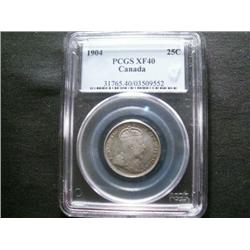 1904 25¢ PCGS EF40.  A nice solid examp