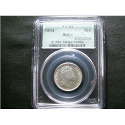 1904 25¢ PCGS AU58. Superbly struck wit