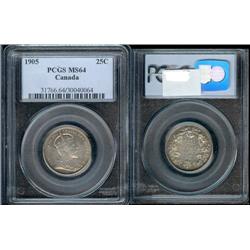 1905  25¢  PCGS MS64.  Attractive gold