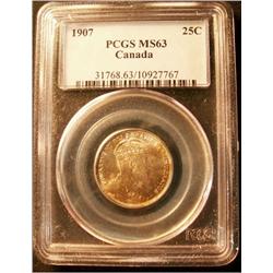 1907 25¢  PCGS MS63.  A superb lustrous