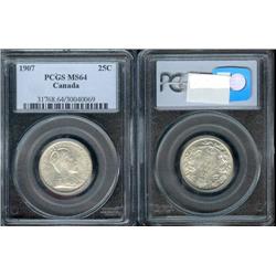 1907  25¢  PCGS MS64.  Brilliant with