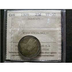 1909 25¢ ICCS VF30.  Greyish tone probl