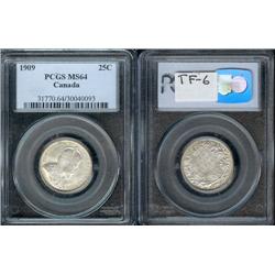 1909  25¢  PCGS MS64.  Very light toni
