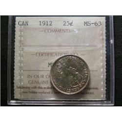 1912 25¢ ICCS MS63.  Attractive golden