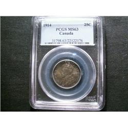 1914 25¢ PCGS MS63,  Dark golden tone a