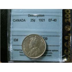1921  25¢  CCCS EF40.  Light attractive