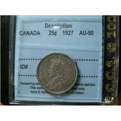 1927  25¢  CCCS AU50.  Medium to heavy