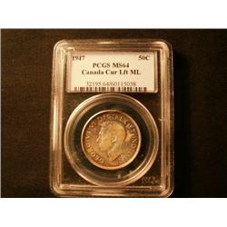 1947 Maple leaf, left  50¢  PCGS MS64PQ