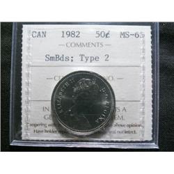 1982 Small beads. Type 2  50¢ ICCS MS65