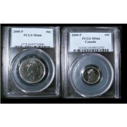 2000P 50¢ & 10¢. PCGS MS66. Both popula
