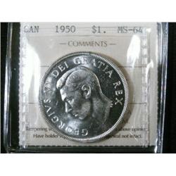 1950 Arnprior  $1 ICCS MS64.  Fully bri