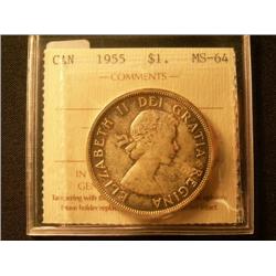 1955  $1  ICCS MS64PQ.  Light gold and