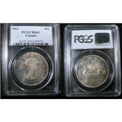 1963  $1  PCGS MS65.  Intense autumn sh
