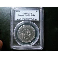 1974  $1 Double Yoke ICCS/PCGS MS64.  C
