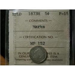 Newfoundland 1873H 5¢  ICCS F15 Marks.