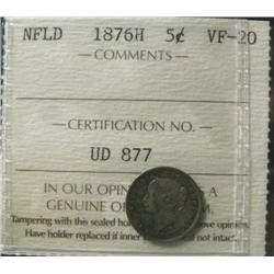Newfoundland 1876H 5¢  ICCS VF20.   Hea