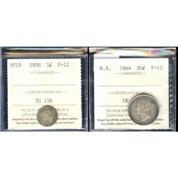 Lot of 2 coins. Newfoundland 1896  5 Ce