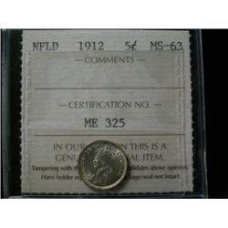 Newfoundland 1912  5¢  ICCS MS63.  Ligh