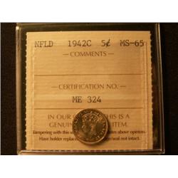 Newfoundland 1942C  5¢  ICCS MS65.  Lig