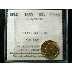 Newfoundland $2 Gold 1885  ICCS AU55.