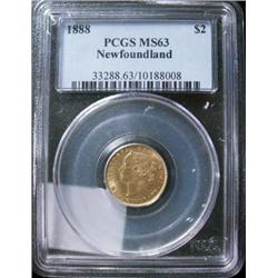 Newfoundland $2 Gold 1888  PCGS MS63.