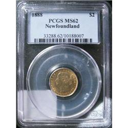 Newfoundland $2 Gold 1888  PCGS MS62.