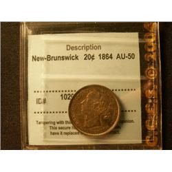 New Brunswick 1864  20¢ CCCS AU50 .  At